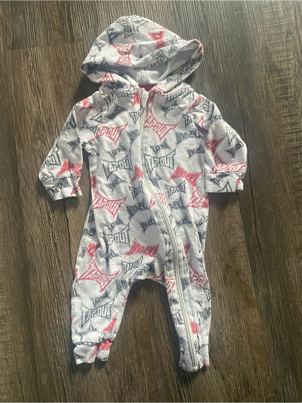 Tapout Hooded One-Piece in Light Gray with Red and Black Logos